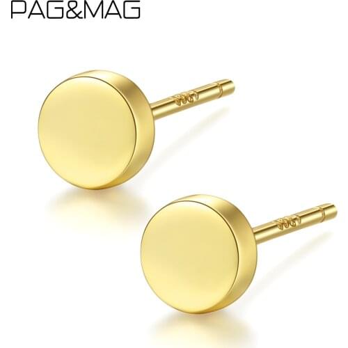 PAG&MAG Genuine 925 Sterling Silver Round Cake Stud Earrings For Women Minimalism Geometric Earrings Fine Jewelry SE0061