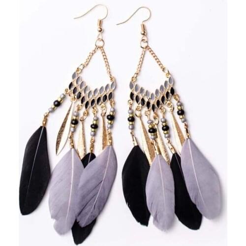 Women Jewelry Earring Pendant Colorful Feather Vintage Bohemian Fringed Temperament Woman Accessories Trend Womens Earrings