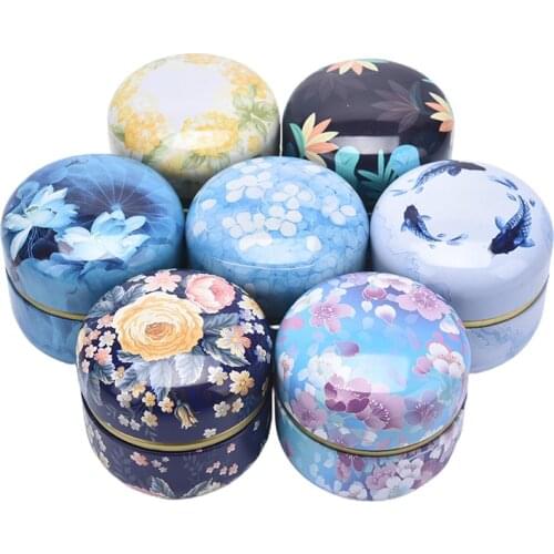 1PC Tea Containers Japanese-Style Herbal Small Candy Snacks round Cans Mini Portable Tinplate Cans Packing Box Multicolor