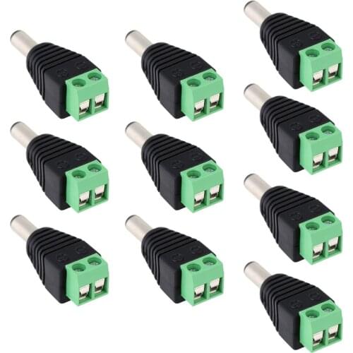 10Pcs DC Connector Power Jack Plug Adapter 12V DC Male 2.1 X 5.5MM Power Connector for Surveillance CCTV Camera Led Strip