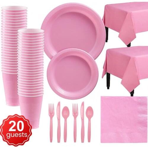 142pcs Disposable Tableware Sets Plastic Plate Cup Xmas Birthday Party Wedding Decoration Baby Shower Party Supplies