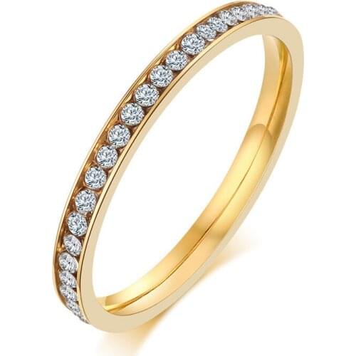 2mm Stainless Steel White Zirconia CZ Wedding Engagement Bridal Ring Stackable Ring for Women Size 5 6 7 8