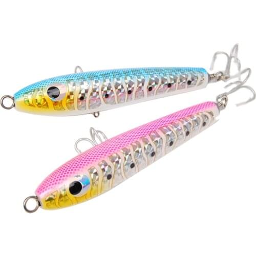 2PCS Deep sea fishing Solid Wood Popper Pencil long shot Lure hook baits 70g 120g