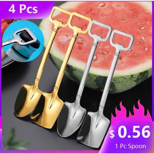 4PCS/1pc Creative Retro Shovel Coffee Spoon Stainless Steel Dessert Spoons Watermelon Ice Cream Spoon Tip Shovel Flat Shovels