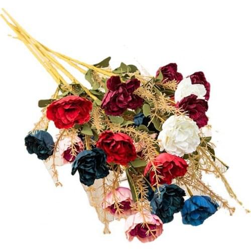 80%HOT1 Bouquet Artificial Flower Anti-fade Full of Vitality Long Lasting Vintage Faux Silk Artificial Flowers for Wedding