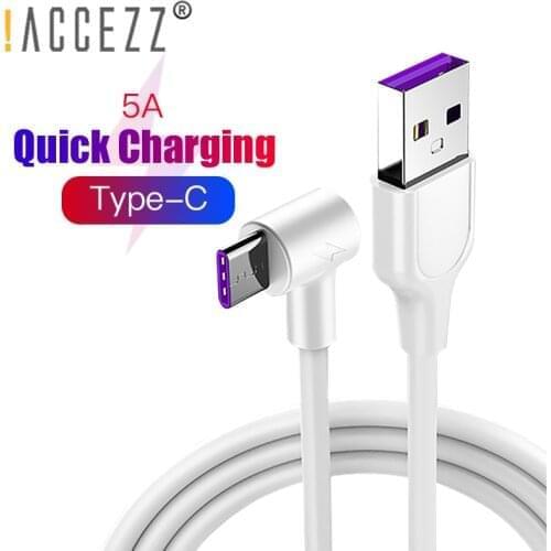 !ACCEZZ 5A Type C Usb C Fast Charging Data Elbow Cable For Samsung Galaxy A50 A20 A30 Super Charger for HTC 1M 2M Charger Cables