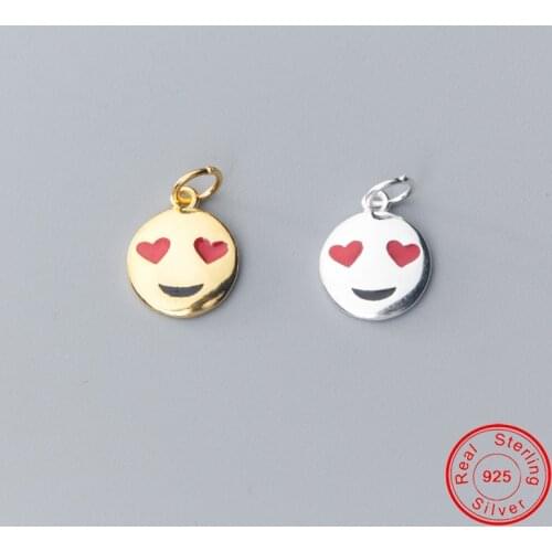 UQBing Authentic 100% 925 Sterling Silver Round Smile Face Red Enamel Heart Shape Charms For Women DIY Jewelry Making