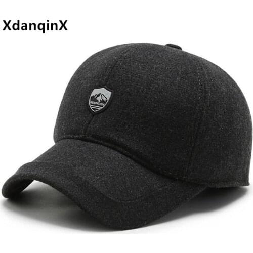 XdanqinX Thermal Earmuffs Hat Winter Warm Baseball Caps For Men Thickened Dad Cap Adjustable Size Mens Brands Hats Snapback Cap