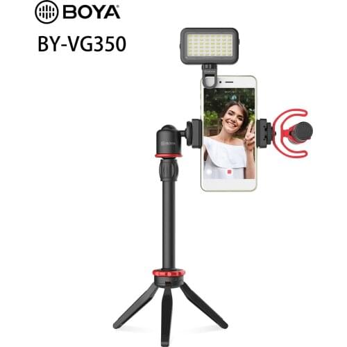 BOYA BY-VG350 Microphone LED Light Tripod Phone Clip Holder Kit for Smartphone DSLR Camera PC Vlog Studio Live Video Recording