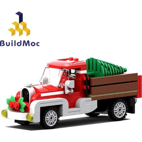 Buildmoc Winter Village Scene High-tech Truck Christmas Tree City Old Truck Building Blocks Bricks Toys For kids Christmas Gift