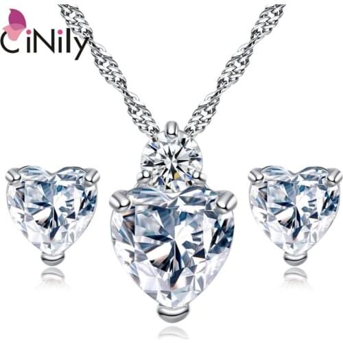 CiNily Multi-colors Stone Silver Plated Wholesale Heart for Women Jewelry Pendant Necklace Stud Earrings Jewelry Set NT283-85