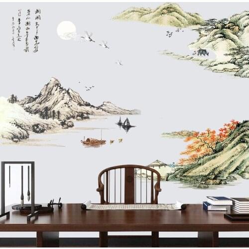 COVPAW Wall Stickers Chinese Style Painting Landscape Mountain Living Room Bedroom Home Decor Wall Decal Wallpaper Mural Poster