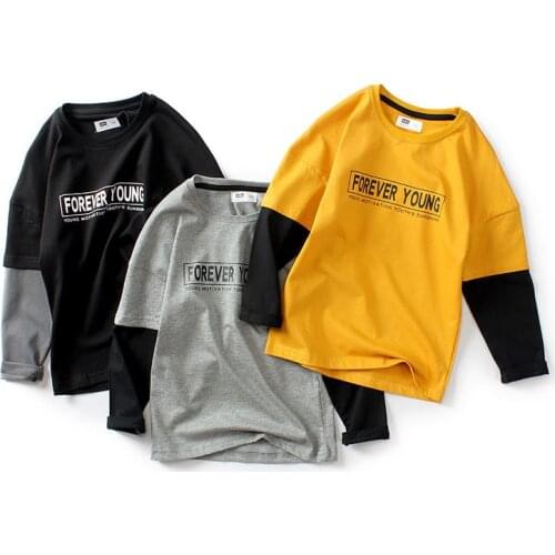 2020 New Children Splicing Letter Long Sleeve T Shirts Autumn Fashion Kids Cotton Tops For Teens Boys Girls 6 8 10 12 14 Years