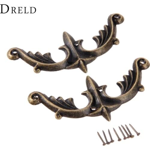DRELD 2Pcs Zinc Alloy Wooden Box Coner Wine Box Protector Embellishment Findings Triangle Corners Antique Bronze Flower 73*37mm