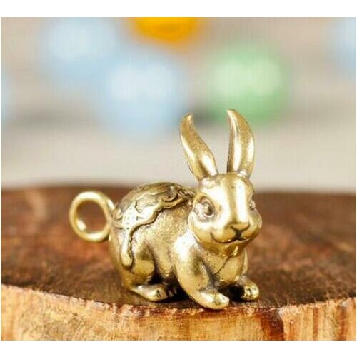 China Brass Mini Rabbit Small Statue Pendant