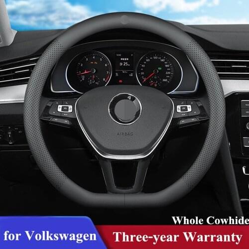 Cowhide Leather Car Steering Wheel Cover All Season D Shape For Volkswagen VW GOLF 7 JATTA Passat Tiguan GOLF 4 Polo Accessories