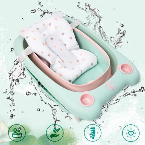 Baby Shower Bath Tub Pad Non-Slip Bathtub Seat Support Mat Newborn Safety Security Bath Support Cushion Foldable Soft Pillow