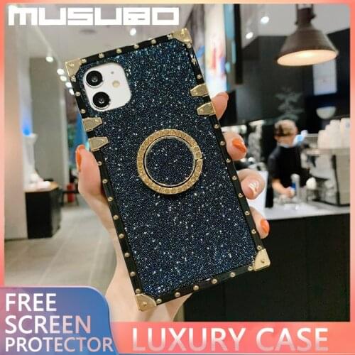MUSUBO Square Case For iPhone 11 PRO MAX XS XR XSMAX SE 2020 6 7 8 Plus Coque Luxury Shockproof Flash Diamond Bracket Soft Cover