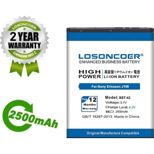 LOSONCOER Battery BST-43 2500mAh Battery For Sony Ericsson WT13I Yari U100i J10 J20 J108i S001 CK13I S001 U100