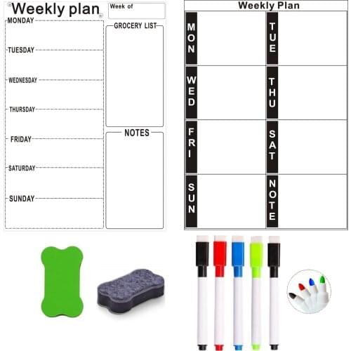 A4 Magnetic Weekly Plan Grocery List Shopping List To Do Board Dry-Erase White Board for Fridge Notepad Planner Sheet Marker Pen