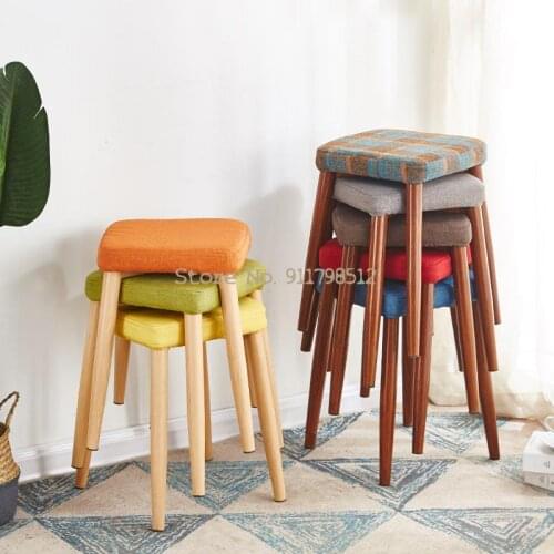 Small stool dining stool square stool fabric dressing stool makeup stool home fashion simple wooden stool chair ins Nordic
