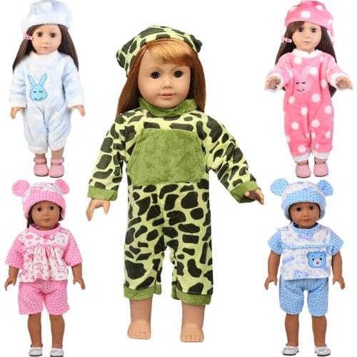 Cute Fashion Plush Doll Clothes 43-45cm Bunny Bear Cartoon Costume Hat Anime Suit For American Children Doll Accessories Gift