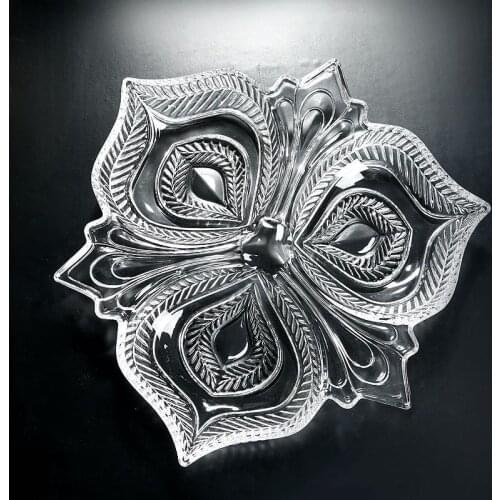 Mimosa Stamped Crystal Glass Assorted Fruit Plate Decorative Box Off Sweet Tray Sauce Glass Serving Platter Home Tableware Gift