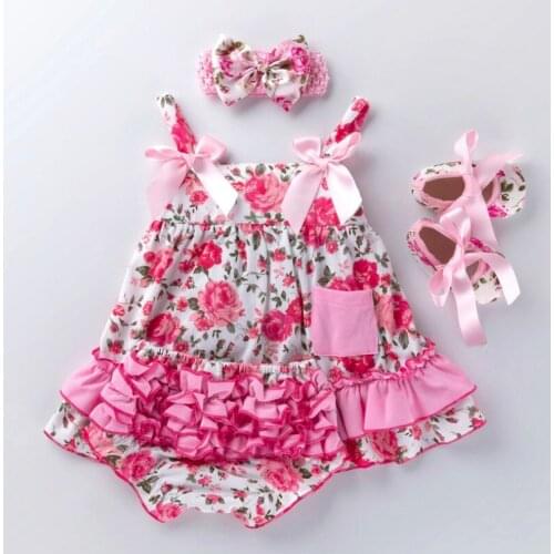 Fashion Baby Girl Lace Sling Dress Ruffle Bloomers Underwear Toddler Shoes Clothing Sets New Cotton Sundress Newborn Infant Gift