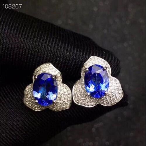 Fashion Silver Tanzanite Stud Earrings for Daily Wear 4mm*6mm Natural Tanzanite Silver Earrings 925 Silver Tanzanite Jewelry