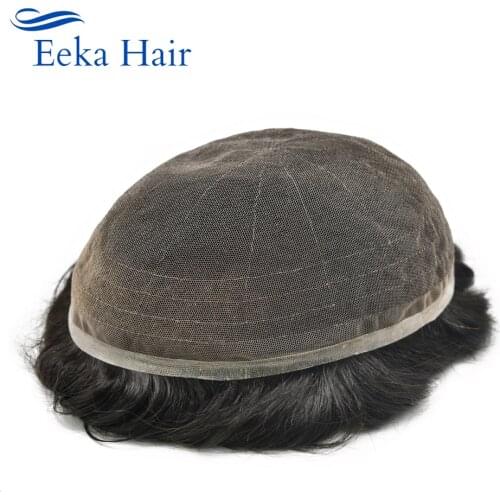 Full French Lace Mens Toupee India Medium Density Natural Durable Hair System Replacement Comfortable Soft More Colors Men Wig