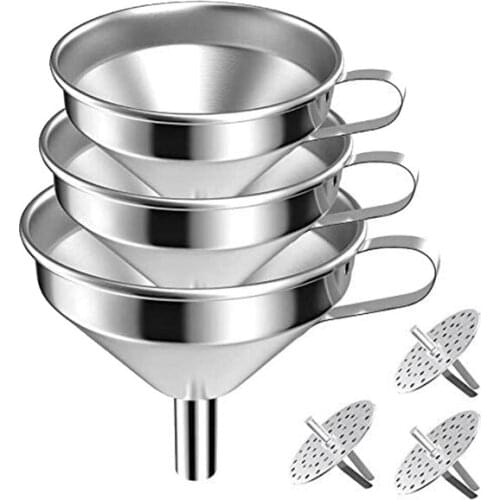 3Pcs Funnel Set Stainless Steel Funnels Wide Mouth Oil Liquid Funnel With Filter Kitchen Funnel For Bottle Canning