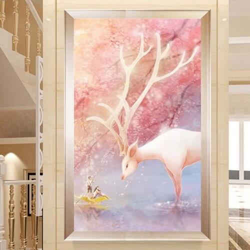 Wall Pink Art Canvas Prints Picture Deer Cherry Blossoms Posters Room Decor Aesthetic Living Room Boho Decoration Printing