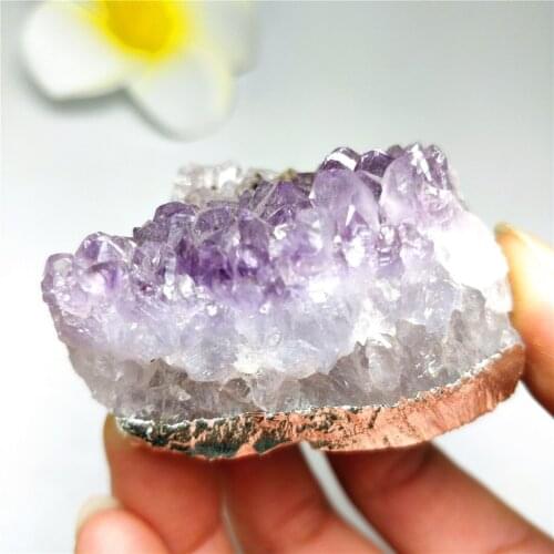 Natural Rough Amethyst Cluster Purple Crystal Flower Pendant With Silver Trim Necklace Sweater Chain Ornament