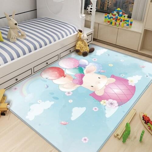 Non-Slip Balloon Blue Cute Rabbit Picture Children Flannel Carpet Baby Hand Print Carpet Baby Play Mat Fashion Children Carpet
