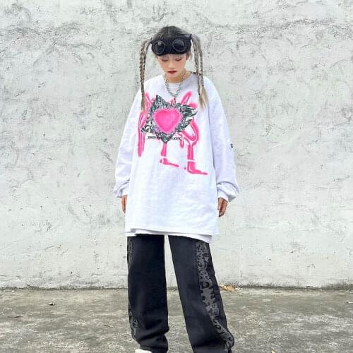 Punk Clothes Oversized Tshirt Women Tops Men T Shirt 2021 Spring Street Long Sleeve T-shirt Love Printing Tops Harajuku E Girl
