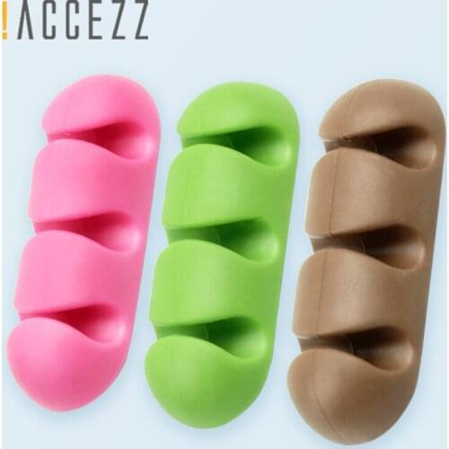 !ACCEZZ Cable Organizer Wire Winder Headphone Holder Mouse Cord 3 Holes Silicone Clips USB Cables For iPhone Desktop Management