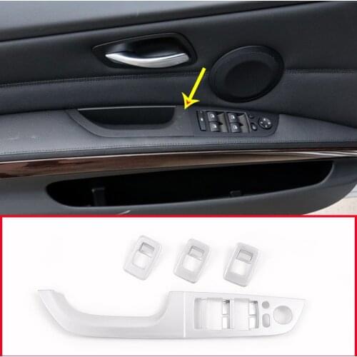 4pcs Carbon Fiber Style ABS Car Window Lift Button Frame Trim For BMW E90 3 Series 2005-2012 Left Hand Drive Accessories