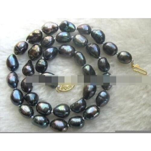 8-9mm freshwater pearl black baroque necklace 16" nature wholesale beads fashion