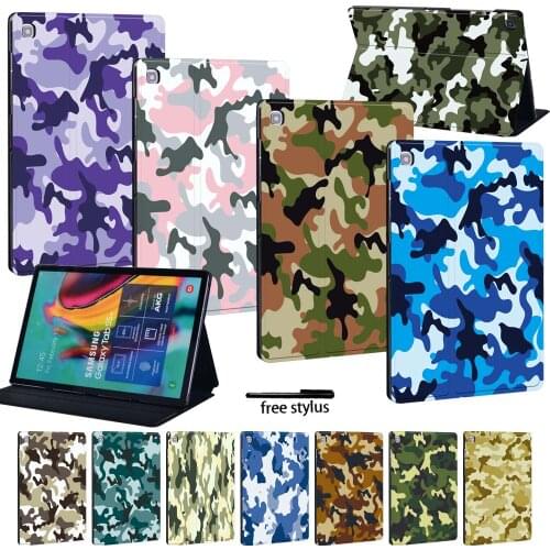 Anti-fall Camouflage Tablet Case for Samsung Galaxy Tab A A6 10.1/A 9.7 10.1 10.5/E 9.6/S5e 10.5/S6 Lite 10.4/Tab A 8.0 + Pen