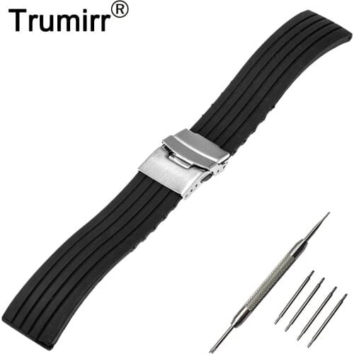 18mm 20mm 22mm 24mm Silicone Rubber Watch Band +Tool for Breitling Stainless Steel Safety Buckle Strap Wrist Belt Bracelet Black