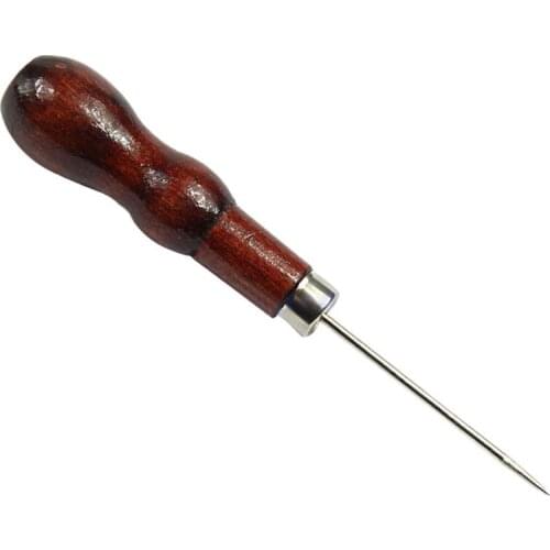 Wooden Handle Steel Needle Sewing Awl Hole Maker for Canvas Leather Tools L4MB