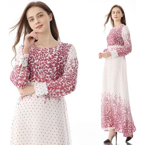 Middle East Ramadan Muslim Dress Women Kuftan Long Sleeve Hijab Robe Floral Print Abaya Dubai Clothing Turkish Maxi Dresses