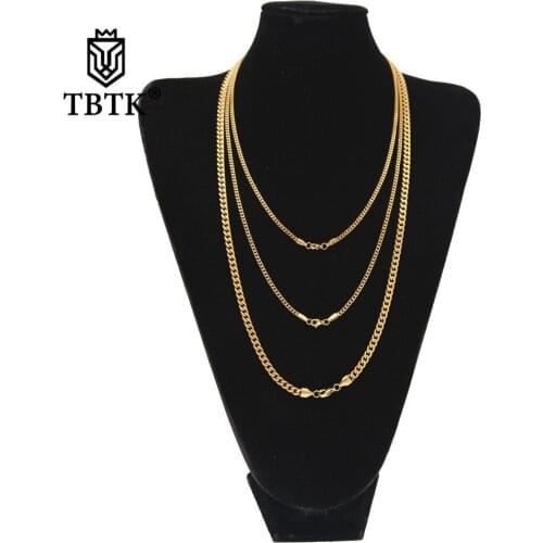 TBTK 3mm 5mm Width Stainless Steel Cuban Link Chain Golden Rose Gold Simple Style Jewelry Unisex Classic Necklace