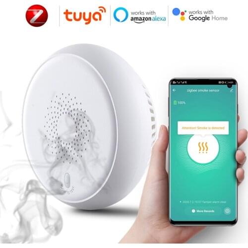Tuya Smart Zigbee Smoke Detector Sensor Smart Home Security Fire Alarm System Wireless Smart Life APP Control Alexa Google Home