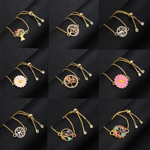 Vintage Boho Charm Lady Bracelet Tree of Life Pendant Bracelet Jewelry Gold Pop Lucky Eye Religious Totem