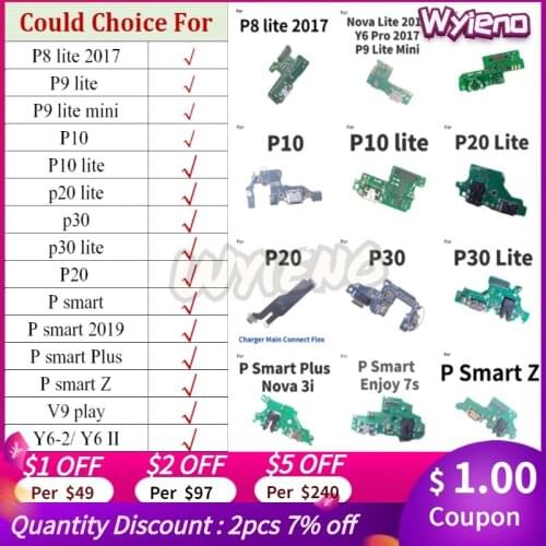 Wyieno For Huawei P8 P9 P10 P20 P30 Mini Lite 2017 Psmart USB Dock Charging Port Charger Microphone Mic Plug Flex Cable Board