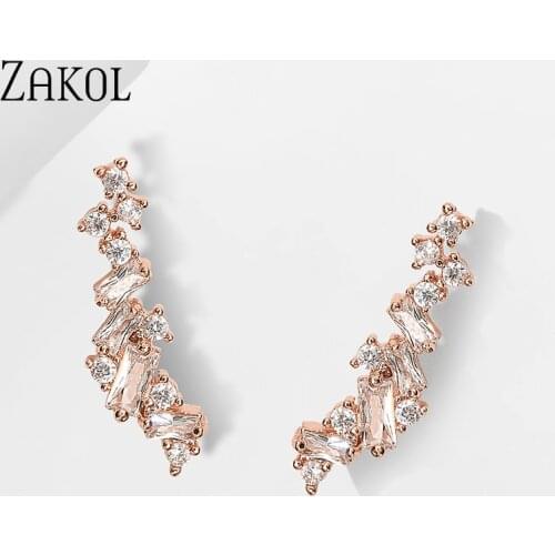 ZAKOL Baguette Zirconia Crystal Stud Earrings for Women Shiny Leaf CZ Stone Bridal Wedding Jewelry FSEP2493
