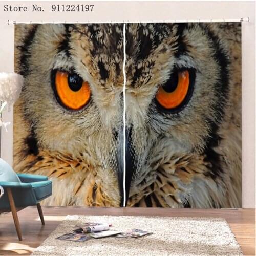 2Panel Set Digital Printing Curtains For Living Room 3D Animal Two Owls 3D Print Window Curtain Blackout Curtain Panel 203x160cm