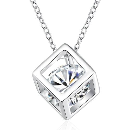 ZEMIOR Personality Hollow Out Cube Pendant Necklace For Women Big Clear Cubic Zirconia Necklaces Girl Wedding Fashion Jewelry