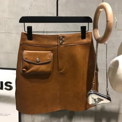 Ladies Genuine Sheep Leather Skirt Women Real Lambskin Mini Skirt